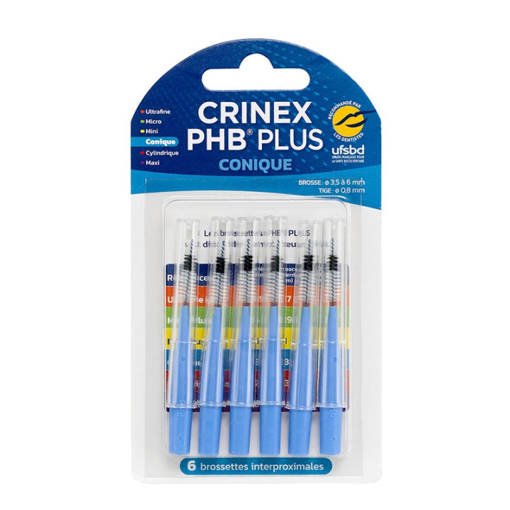 Blister de 6 brossettes interdentaires bleues PHB Plus CONIQUE